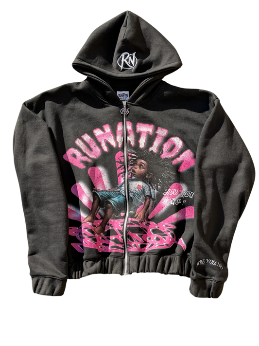 “Free Your Mind” Graphic Zip Hoodie – Black