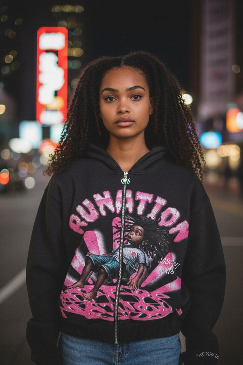 “Free Your Mind” Graphic Zip Hoodie – Black